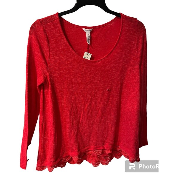 Bethany Mota Top womens L Pullover Knit Crochet Scalloped hem V-Neck New - Picture 1 of 8